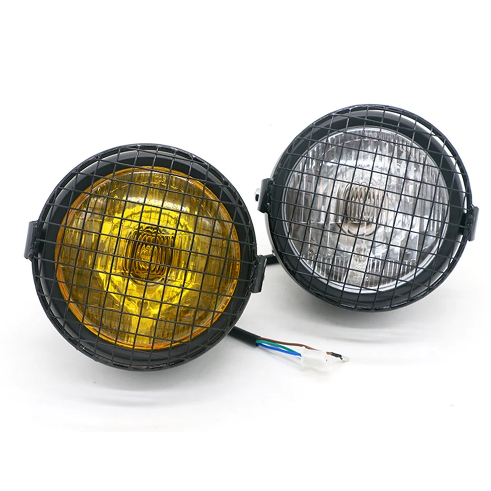 Motorcycle Retro Black Metal Grid 35W Halogen Front Headlight Lamp Kit Fits For CG125 GN125 Harley Cafe Racer Honda |