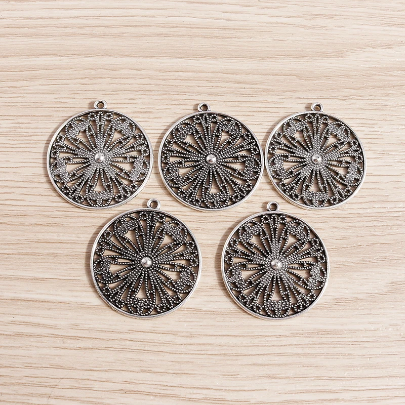 

8pcs 30*33mm Vintage Silver Color Alloy Flower Charms for Jewelry Making Drop Earrings Pendants Necklaces DIY Crafts Accessories