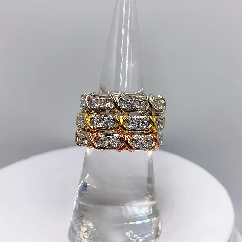 

1:1 S925 Sterling Silver Romance Love Sixteen Stone Intersect Rings Women Logo Original Exclusive Sale Jewelry Gift