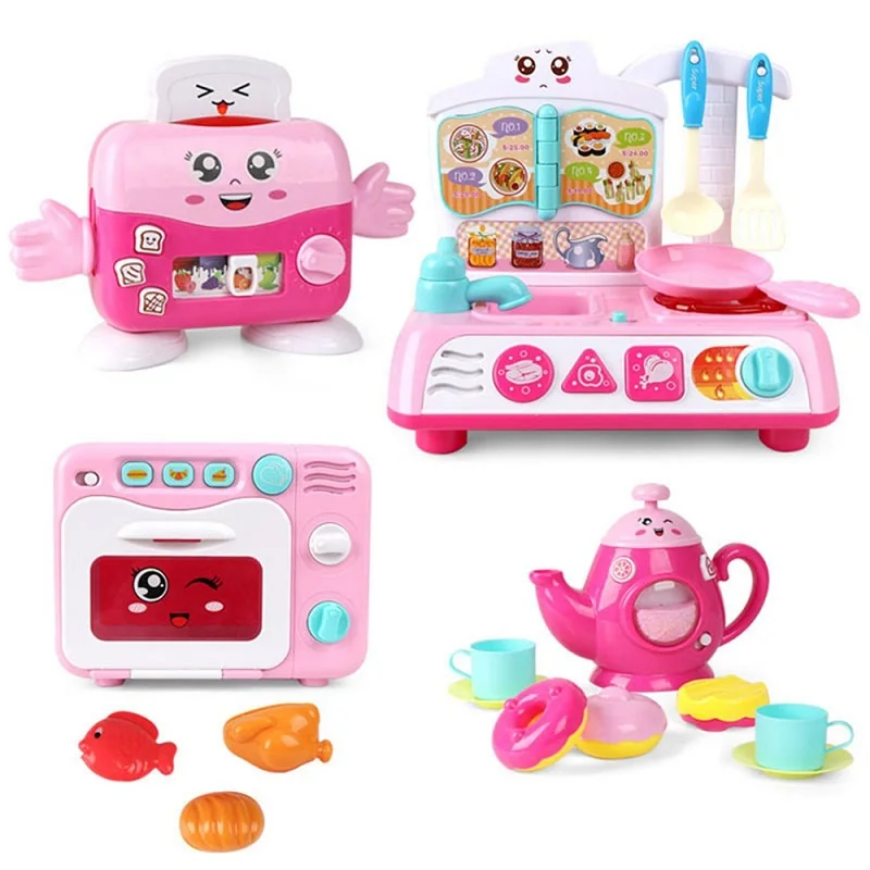 4pcs 4 шт./компл. детский игровой дом игрушки Электрический обучающий имитационный хлеб машина микроволновая печь с легкой музыкой кухонная плита игрушки - Цвет: 4pcs