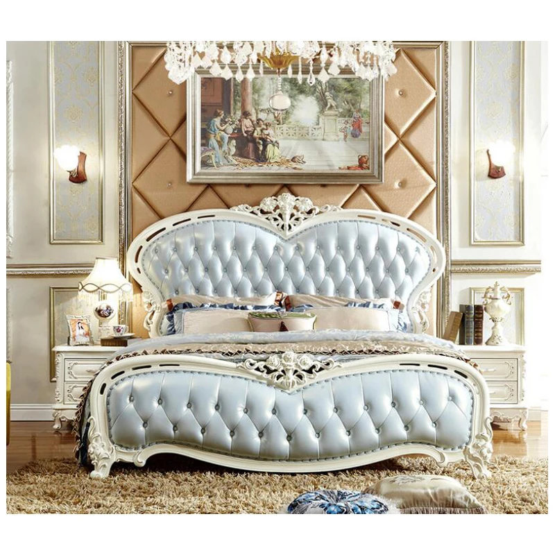 modern european solid wood bed 2 people Fashion Carved leather french bedroom furniture xhc0010 | Мебель
