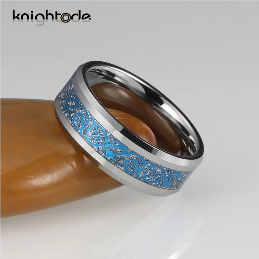 8 мм кольца дракона для мужчин и женщин вольфрам карбида обручальное кольцо синий