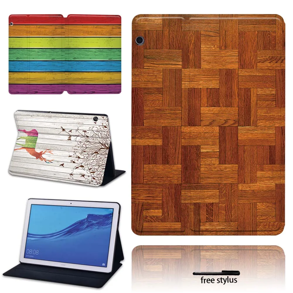 

Tablet Case for Huawei MediaPad M5 10.8/M5 Lite 8/M5 Lite 10.1/T3 8.0/T3 10 9.6/T5 10 10.1 - Casual Wood Series Cover Case + Pen