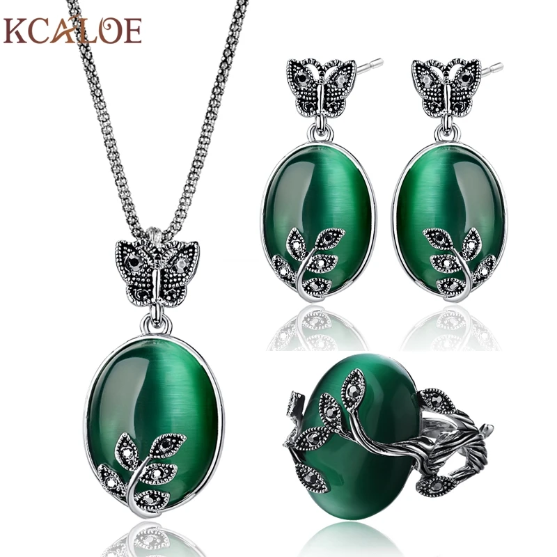 Набор украшений KCALOE большой натуральный камень Зеленый Опал античные черные