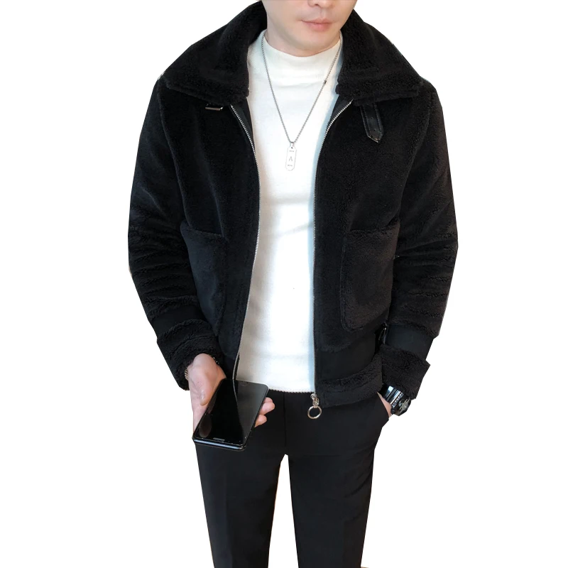 

Coats for Lambswool Men Big Pocket Jacket Streetwear Zipper Outwear Casual Thick Warm Winter 2021 Fake Fur Harajuku Coat Tops