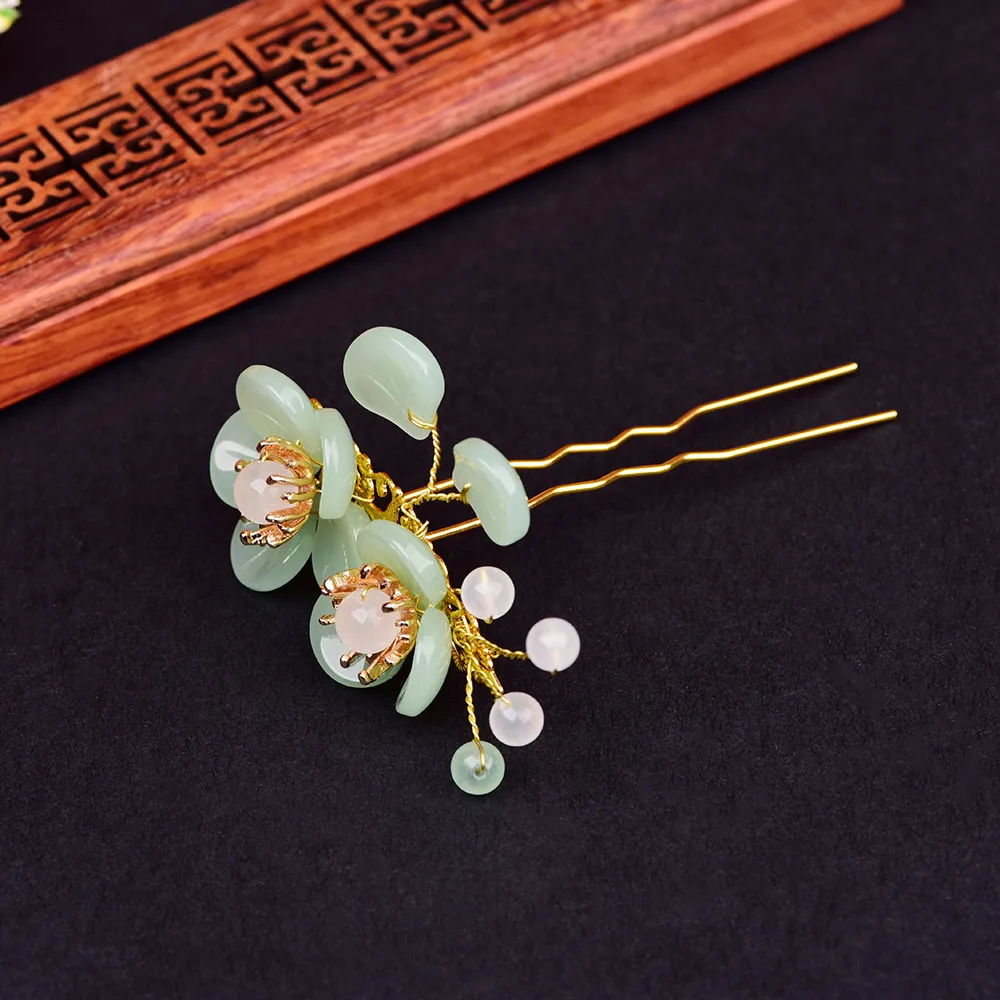 Нефритовый камень цветы шпильки для волос заколка Шарм жадеит ювелирные изделия