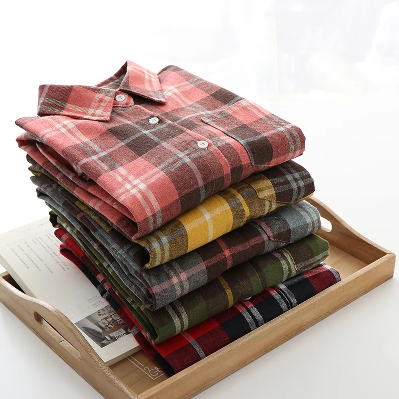 

Plaid Shirts Women Single Breasted Simple All-match 30 Colors One Pocket Loose Female Checked Shirt Korean Style Trendy Daily