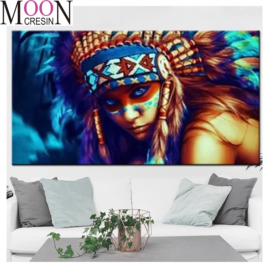 

5D Diy Diamond Painting Tribal Indian Girl full Square &Round Drill Picture Of Rhinestone Cross Stitch Embroidery Diamond Mosaic