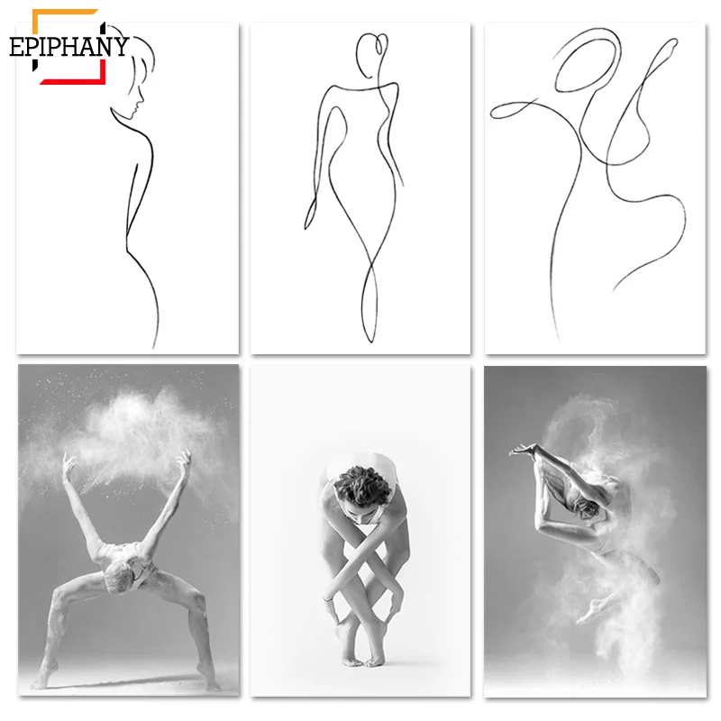 Картина на холсте настенный плакат в скандинавском стиле черно белый балетный