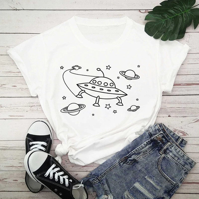 

Creative Tops Korean Style Lady Top Round Neck Tee Loose Cartoon Printing Design Cute Ladies T Shirt Short Sleeve T-shirt Women