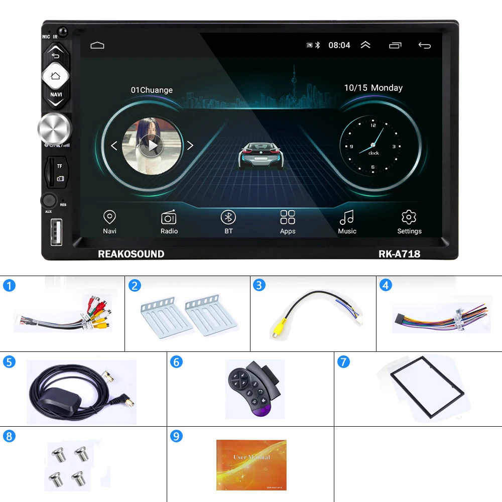 

Podofo Andriod 8.1 Car Multimedia Player GPS Navigation Bluetooth Car Audio Wifi USB FM MirrorLink 2Din Audio Radio Stereo