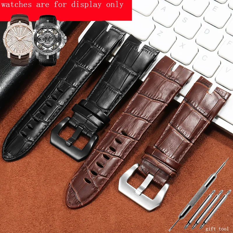 

Yopo Genuine leather watchband 26mm black brown wristband with pin buckle for EXCALIBUR series men's watch accessories