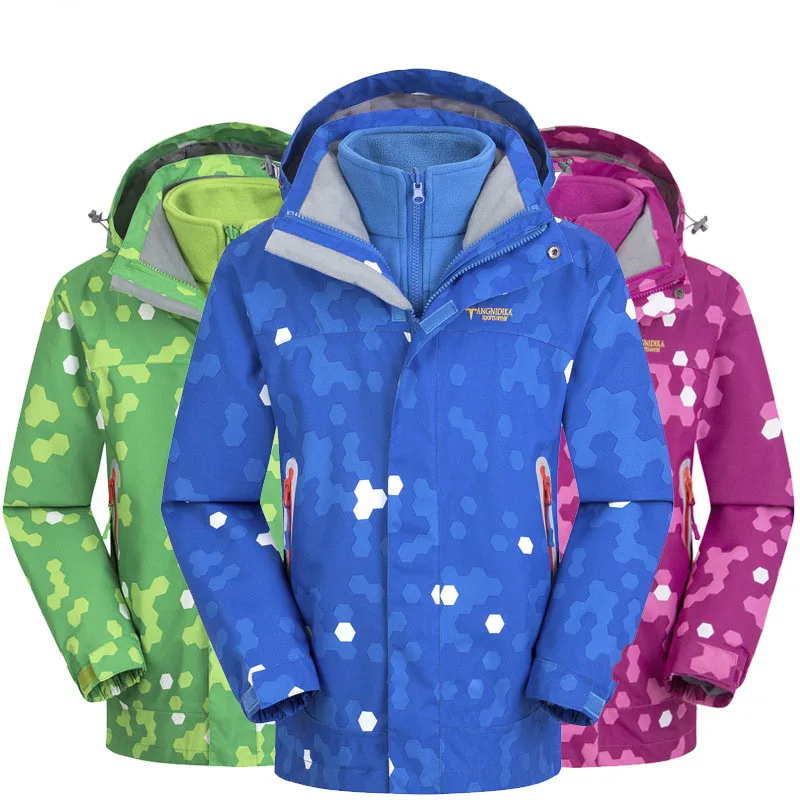 Детские лыжные куртки брендовые ветрозащитные водонепроницаемые теплые 2 в 1 для