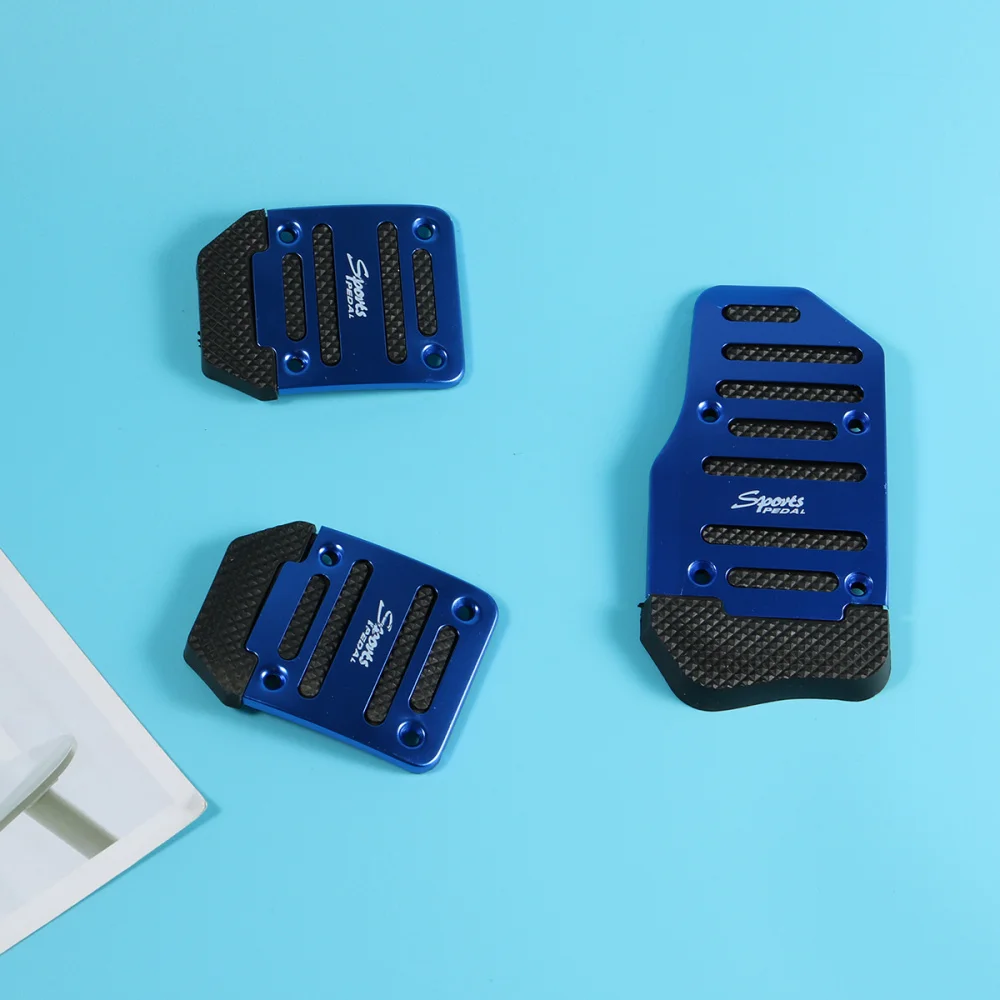 

3pcs General Manual Aluminum Manual Transmission Non-Slip Car Pedal Cover Set Foot Pedals Brake Pads Kit in Color Box (Blue)