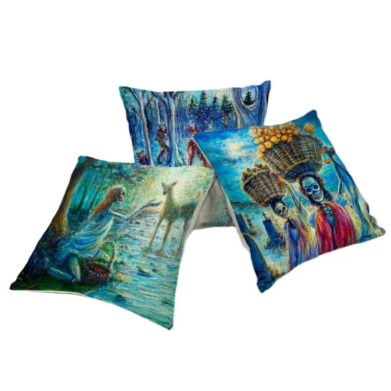 Наволочка для подушки с изображением мексиканского черепа 45*45 см зеркальное