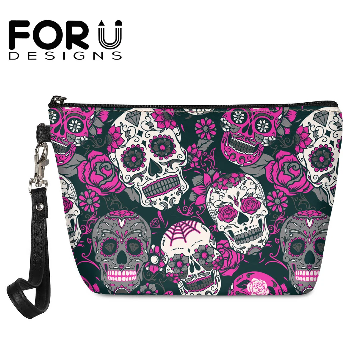 

Женская сумка для макияжа FORUDESIGNS с принтом в виде сахарного черепа, женский портативный вместительный косметический Органайзер, чехол, сумк...