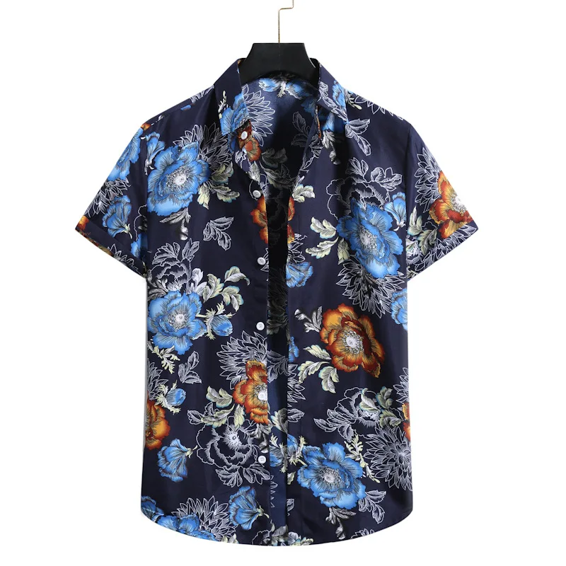

Men Beach Style Rose Printed Hawaiian Shirts Summer Shirt Casual Short Sleeve Turn Down Collar Blouses Tops Camisa Homme