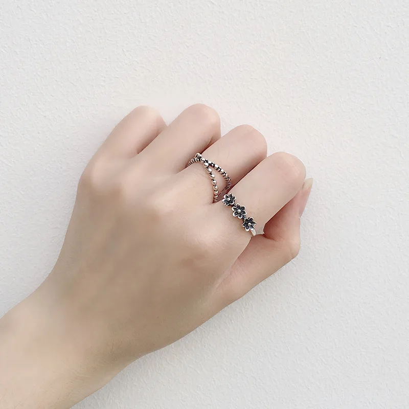 

Personalized Retro Flower Ring Female S925 Sterling Silver Stylish Opening Adjustable Ring Banquet Gift for Women Girls Couples