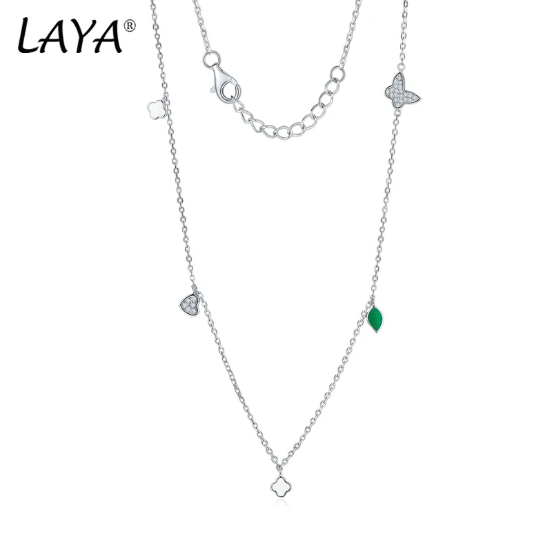 

Laya Silver Butterfly Necklace For Women 925 Sterling Silver High Quality Zirconium Fine Jewelry Clover Heart Leaf White Enamel