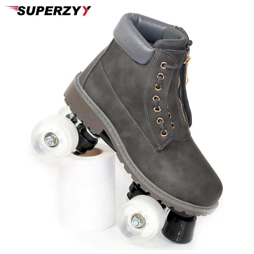 2021 Winter Luxury Grey Roller Skates Woman Man Kids Girl Double Row Quad Patines 4-Wheels Outdoor Indoor Speed Skating Shoes