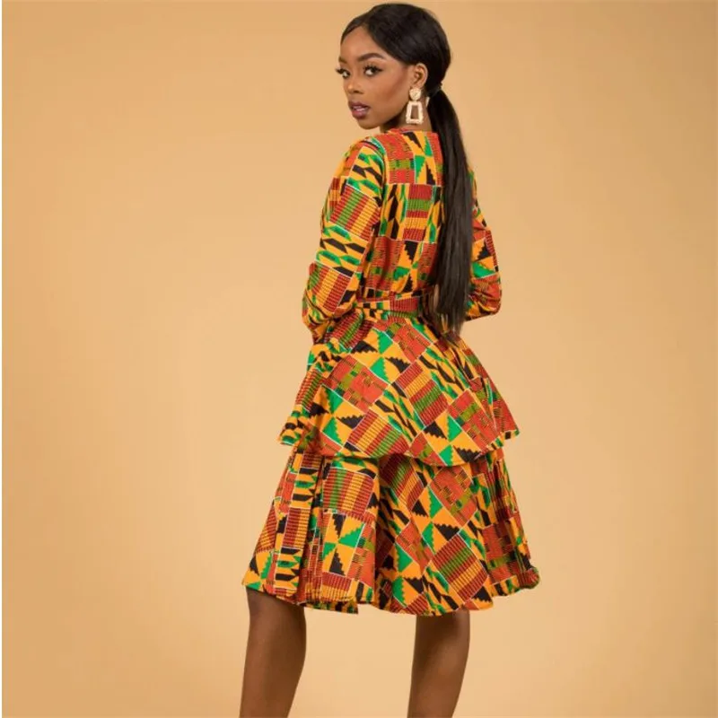 

2021 new fashion sexy printed V-neck three-quarter sleeve dress