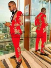 Блестящие красные свадебные смокинги с золотой аппликацией, Мужской Блейзер, мужской пиджак и брюки, деловые мужские костюмы, мужской костюм для выпускного вечера