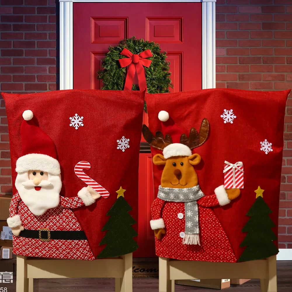 

Чехол для кукольного стула 2022Christmas, креативные милые чехлы на спинку обеденного стула со снеговиком, оленем, украшения для рождественского ...