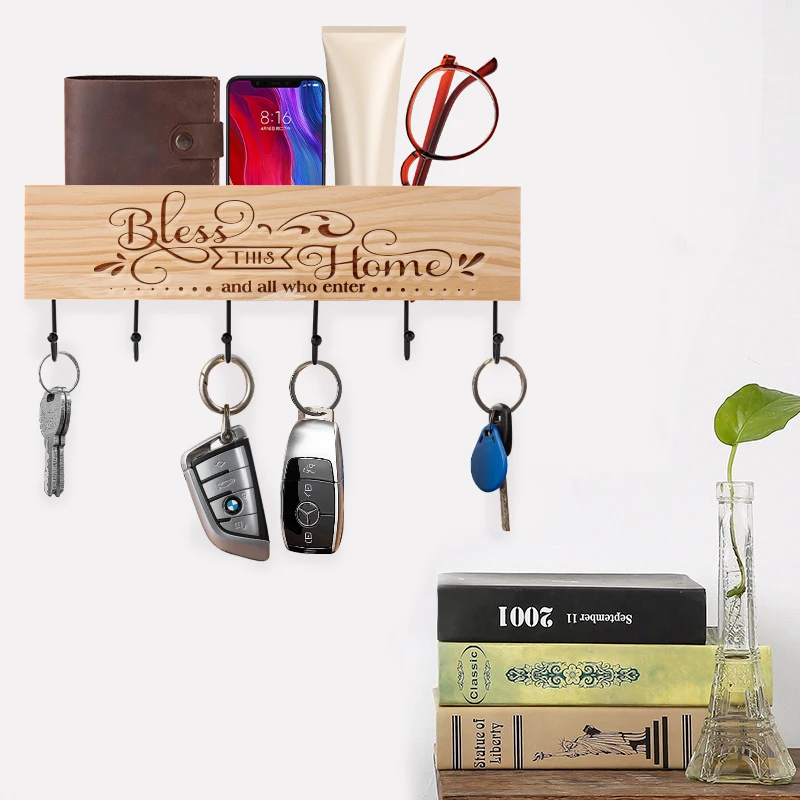 

Key Rack Storing Envelopes Keys Holder Wooden Key Hanger Wall Hallway Home Decor Door Back Rack Storage Sundries Box