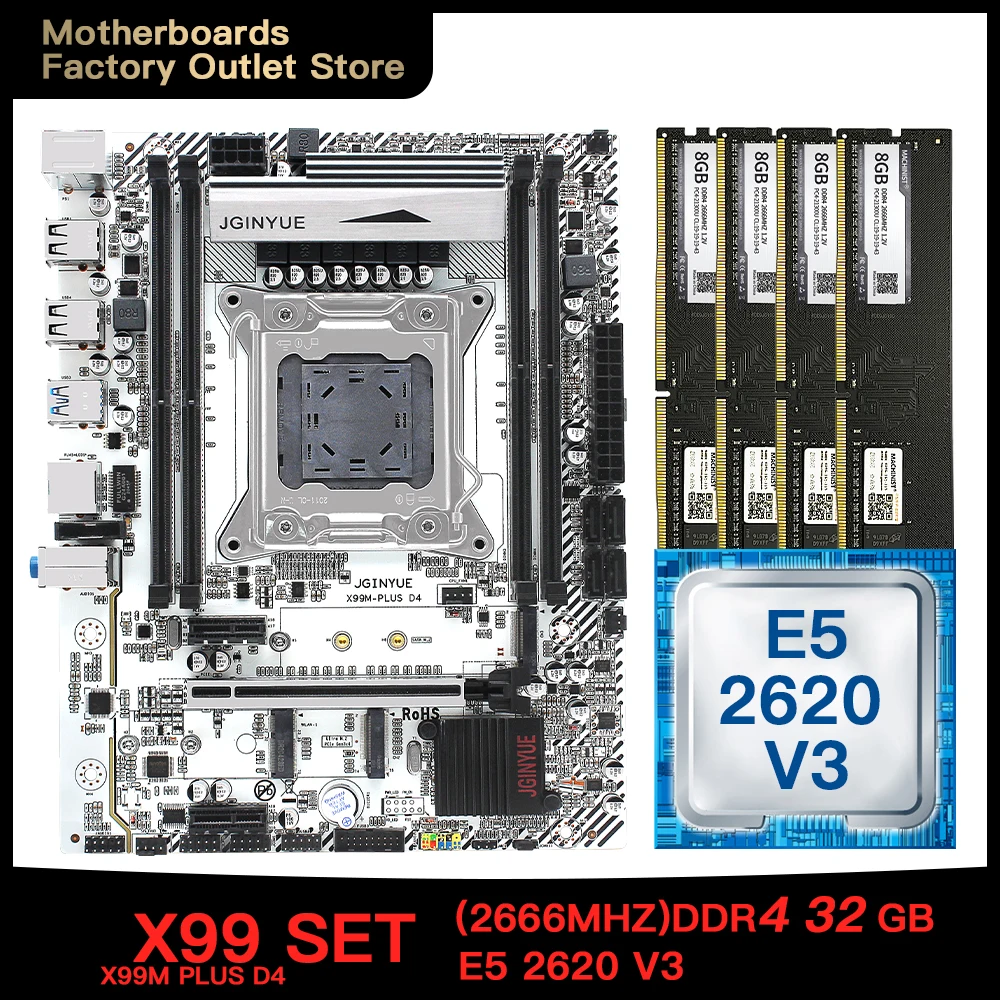 Bestellen X99 Motherboard LGA 2011-3 Set Kit Mit Intel Xeon E5 2620 V3 Prozessor DDR4 32GB(4*8GB) 2666mhz RAM Speicher M-ATX X99M PLUS D4