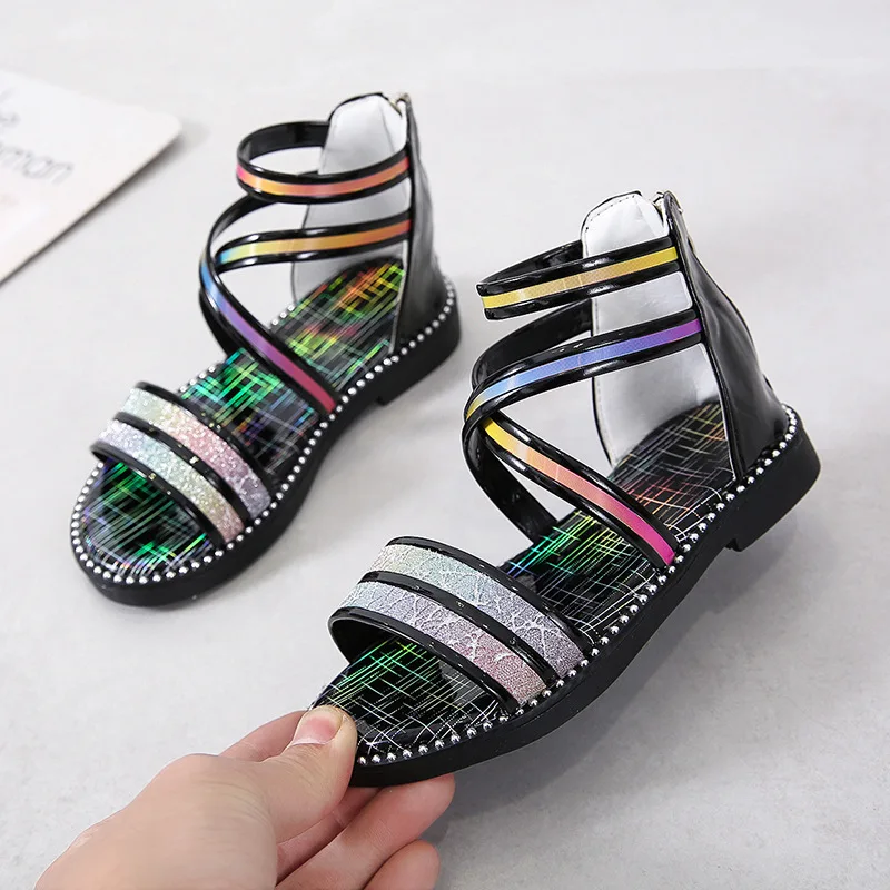 

Children'S Beach Sandals 2021 Girl Summer Gladiator Sandals Elegant For Kids School Mixed Color Shoes 3 5 6 7 8 9 10 11 12 Years