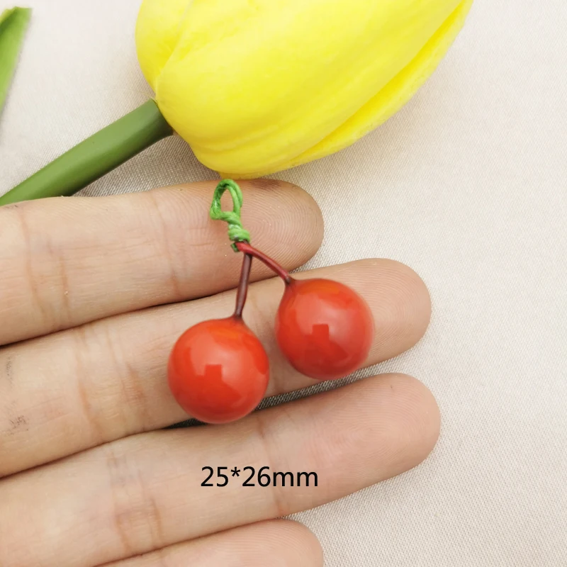 

10pcs/lot 3D Cherry Resin Charms Fruit Earrings Keychain Necklace Pendant Jewelry Findings Phone Case DIY Decor