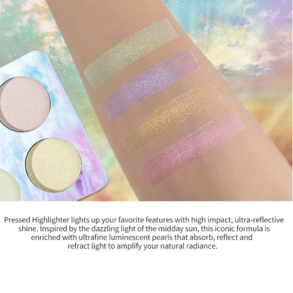 4 цвета светящиеся тени для век Палитра Хамелеон блестящий Пудра Осветляющий