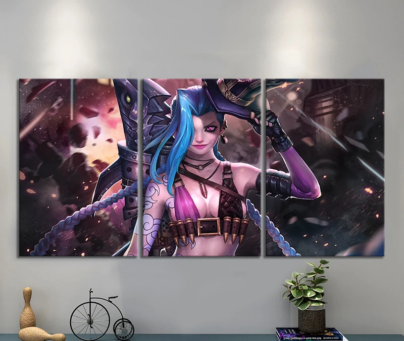 3 Piece Decorative Painting Poster New Fashion Office Home Mural Jinx Legends League Game Fanxin Wholesale | Дом и сад