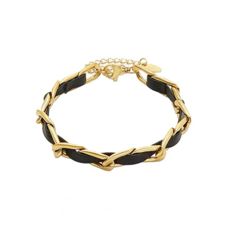 

2021 New Fashion Leather Woven Bracelet Retro Thick Chain Bracelet Woman Bracelet Jewelry Couple Bracelets