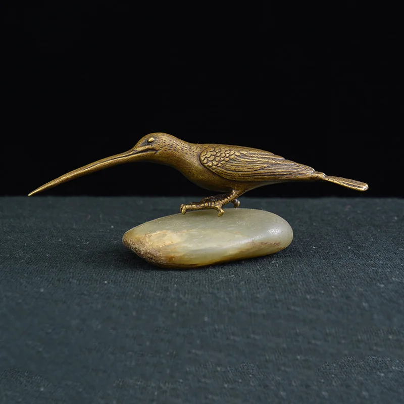 

Антикварная медная маленькая Статуэтка с длинным ртом, орнаменты, классические латунные фигурки животных, дятлов, украшения для домашнего ...