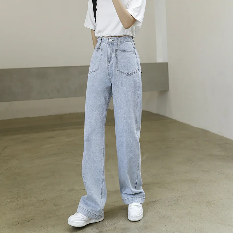 

Women New Casual Fashion Comfortable Versatile Denim Ladie wide leg Pants Vintage Jeans Loosegirls temperament Long trousers