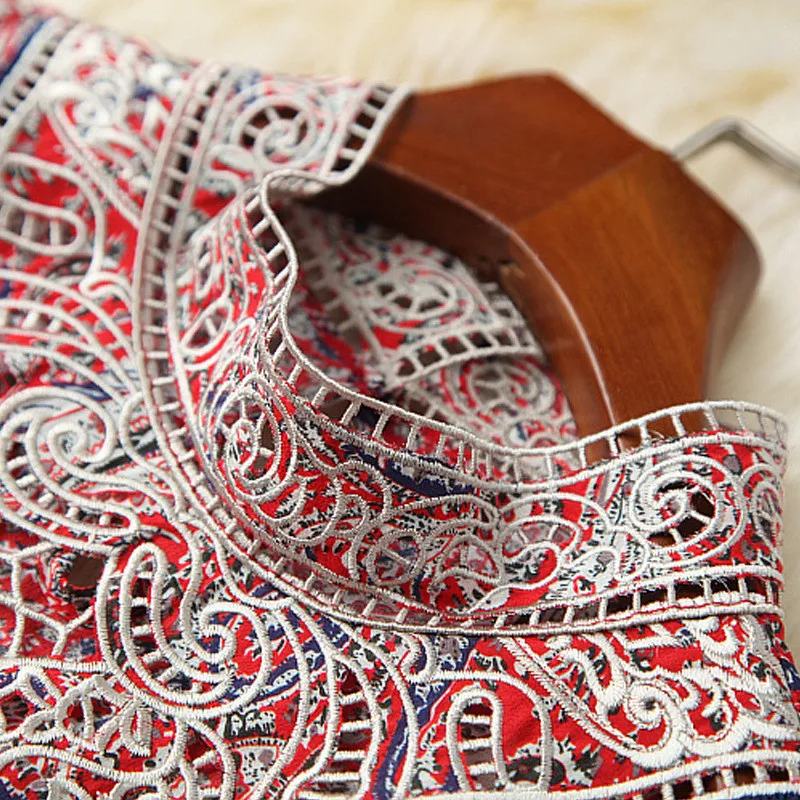 

High Quality Runway Fashion Spring Two Piece Outfits Women Embroidery Vintage Print Loose Shirt and Pencil Pants Suit Sets