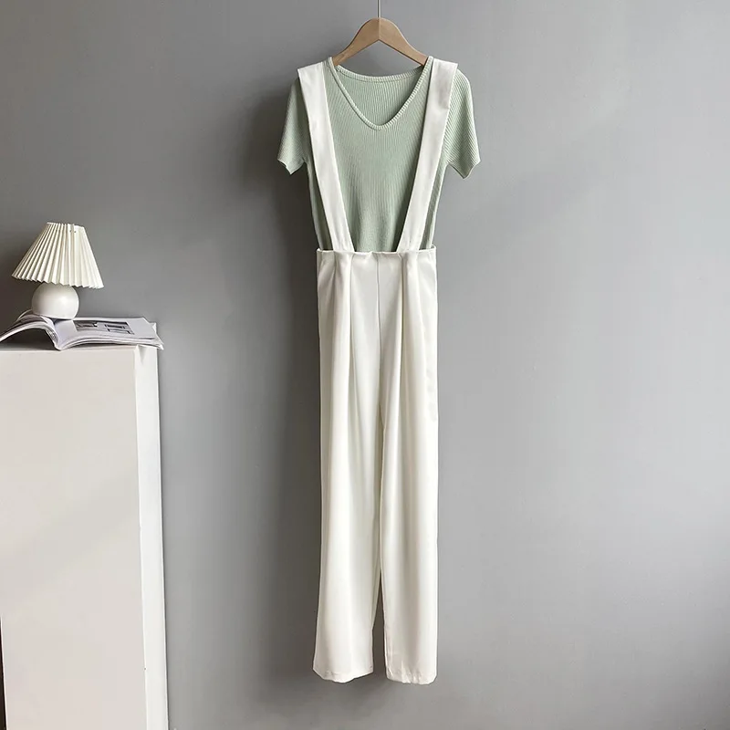

Wide Leg Suspenders Pants Women's 2021 Summer High Waisted Suit Pants Waist Closing Design Casual Overalls