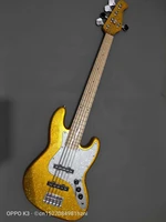 custom made five string bass electric guitar gold grain silver powder body
