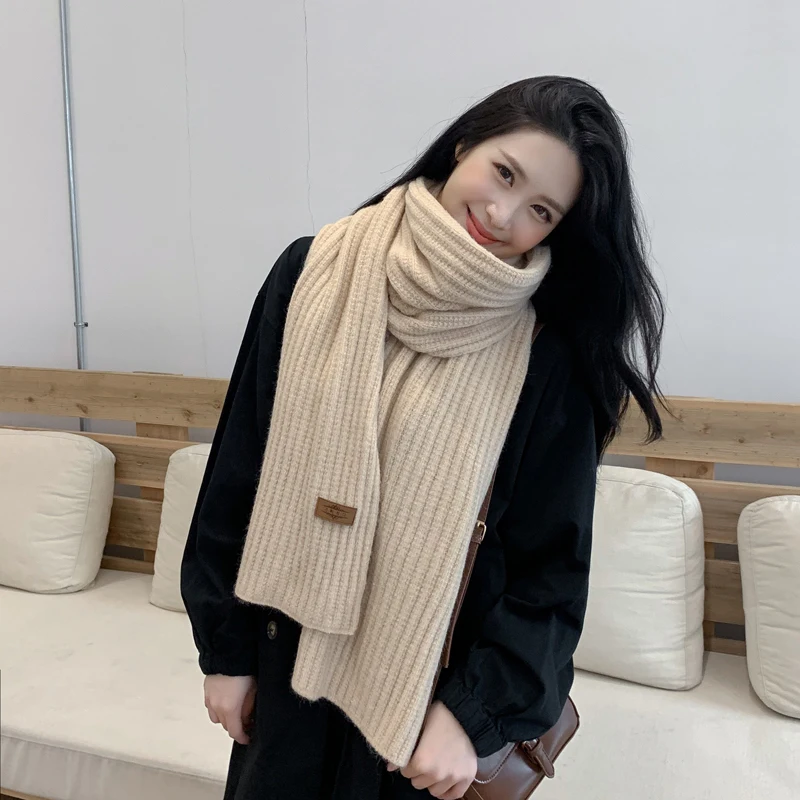 

New style winter scarf for women , thicker students' versatile knitting, long warm and simple pure color wool Scarves for ladies