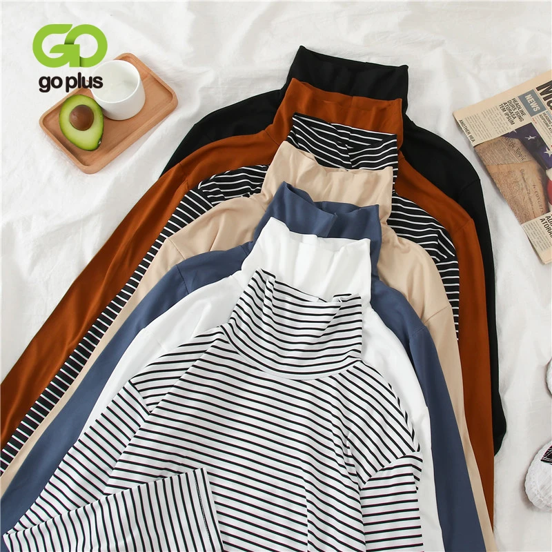 GOPLUS Весенняя футболка Женская Корейская Повседневная Водолазка с длинным