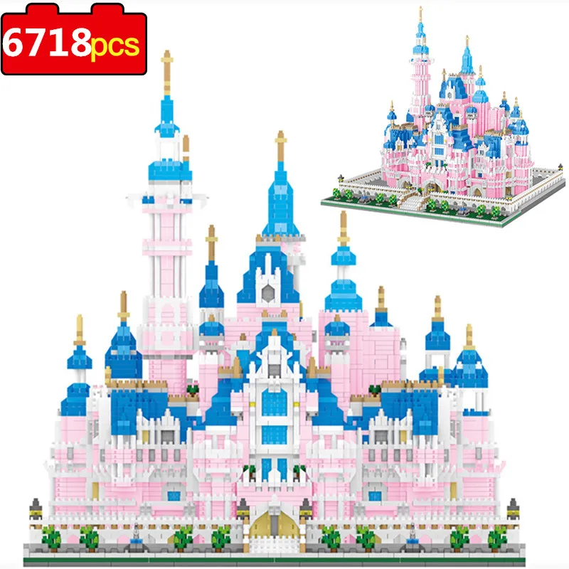 

6718pcs Architecture Amusement Park Building Blocks Pink Princess Castle 3D Model Mini Diamond Bricks Blocks Toys for Children