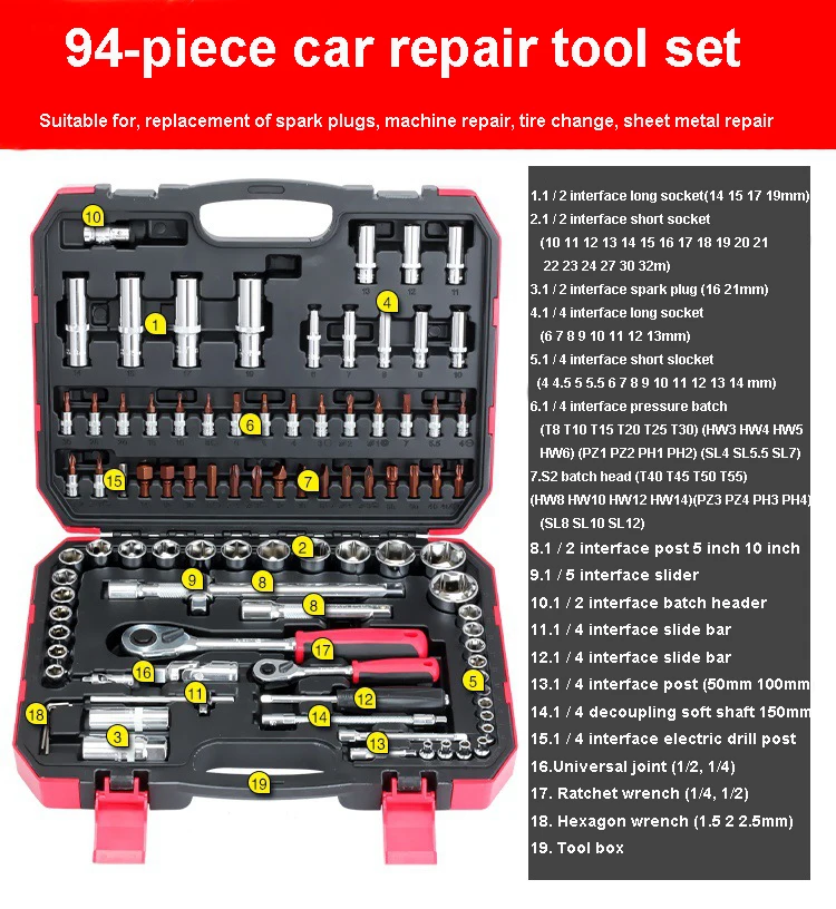 Общий бытовой набор инструментов для ремонта автомобиля велосипеда мотора дома |