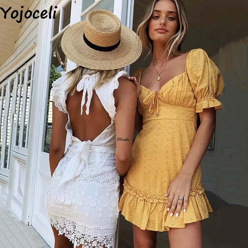 Женское короткое плиссированное платье Yojoceli Элегантное повседневное пляжное с