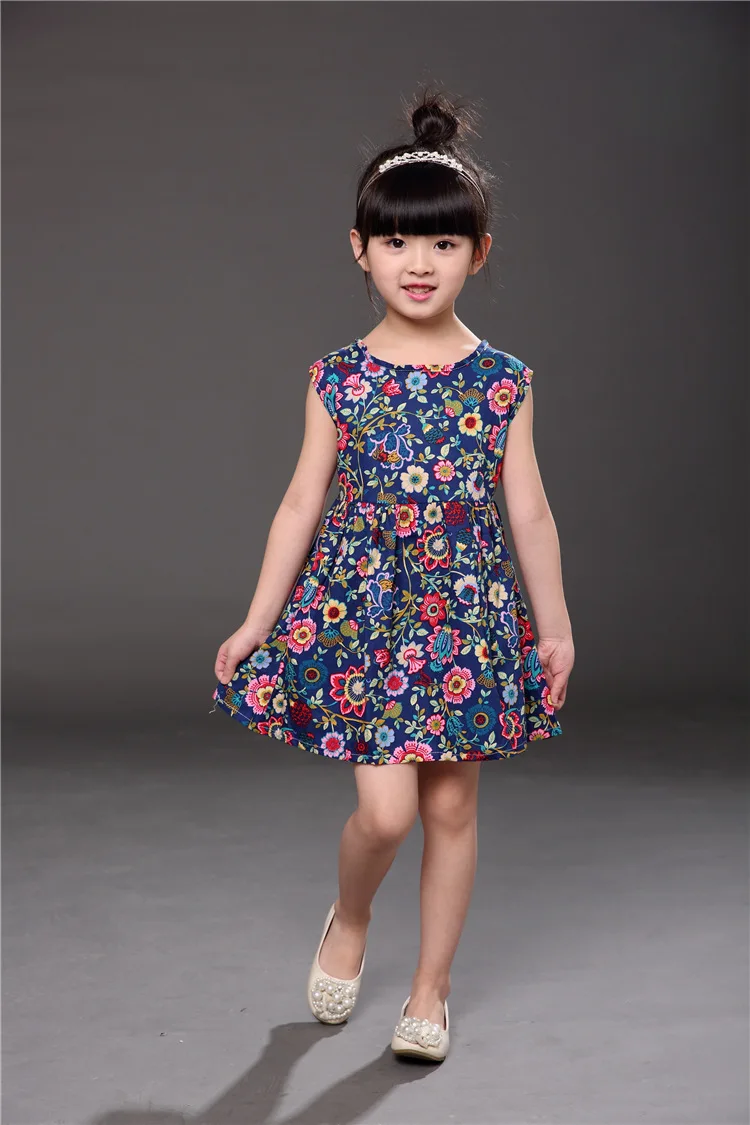 Navyfloral Модные летние платья для девочек детское хлопковое платье без рукавов белого и темно-синего цвета с рисунком губной помады детская одежда для детей от 3 до 7 лет - Цвет: Navyfloral