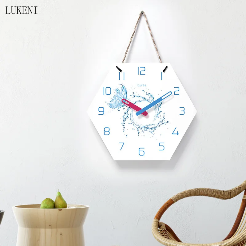 

Creative water butterfly Hexagonal 14-inch lanyard wall clockwall decor home decor