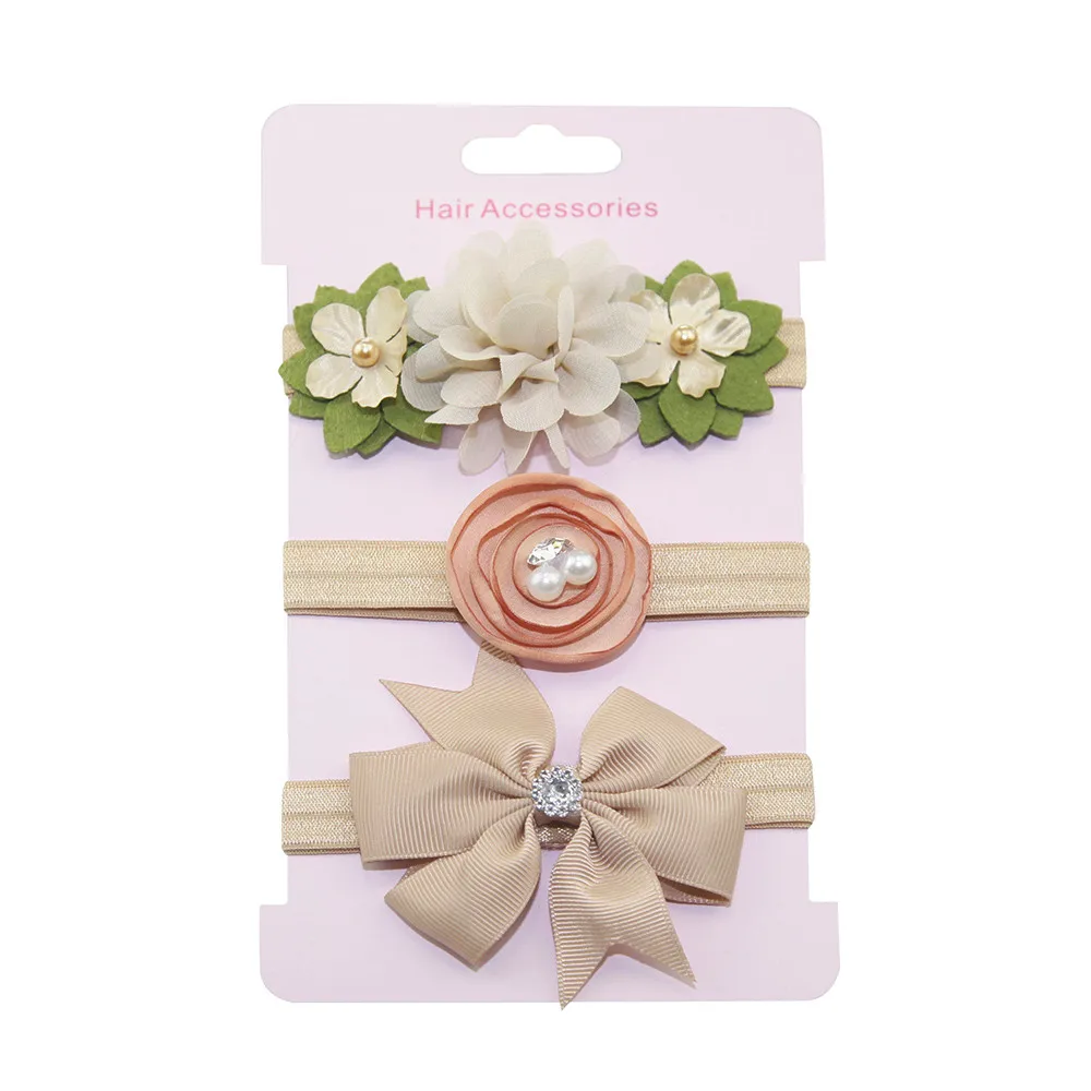 

3Pcs Baby Hairband 2019 Hot Sale Kids Elastic Floral Headband Pearl Hair Girls baby Bowknot Hairband Set Hair Accessories