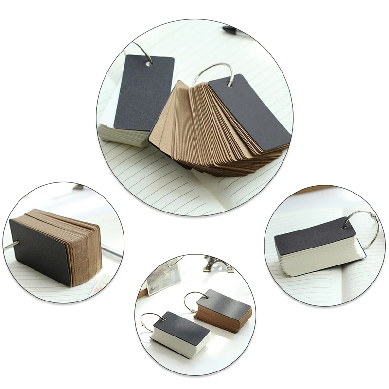 

100Pcs Retro Portable Word Book Kraft Paper Memo Pad Word Card Big Ring Loose-leaf Memory Card School Supplies