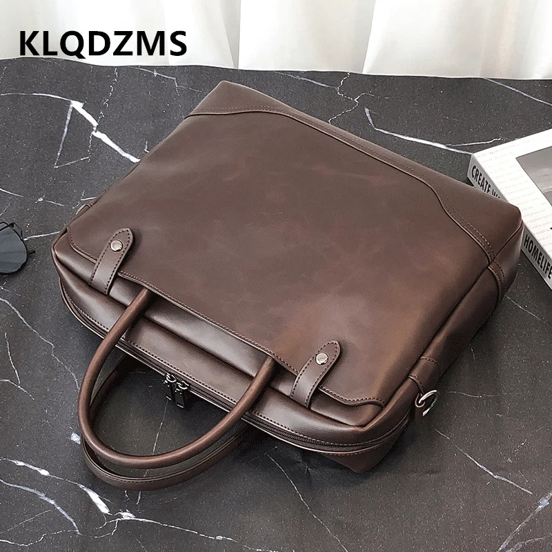 KLQDZMS Men's Handbag Briefcases Male Simple Bag Vintage PU  Leather Bags Teenagers Classic Handbag Hot Sell
