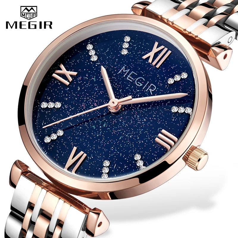 Часы MEGIR женские кварцевые брендовые Роскошные водонепроницаемые наручные с